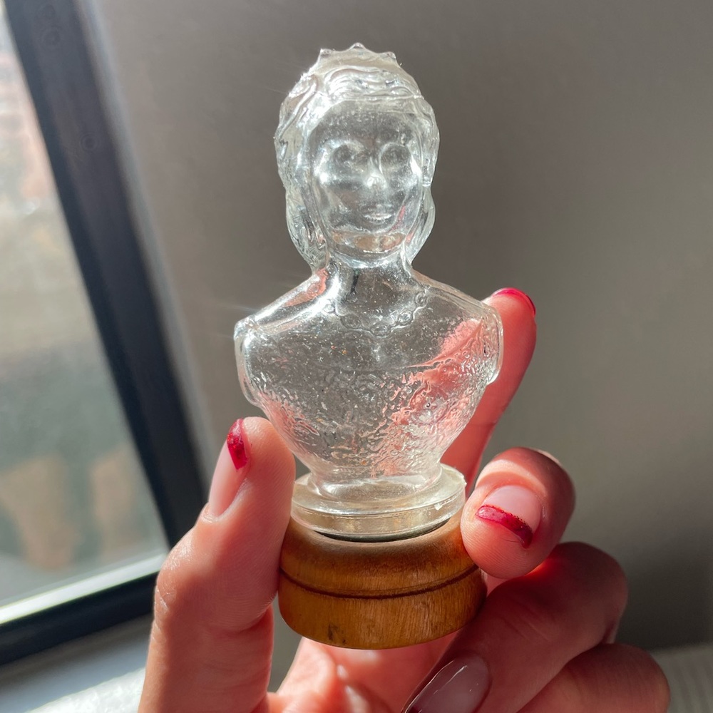 Small Vintage Glass Bottle Bust of Woman